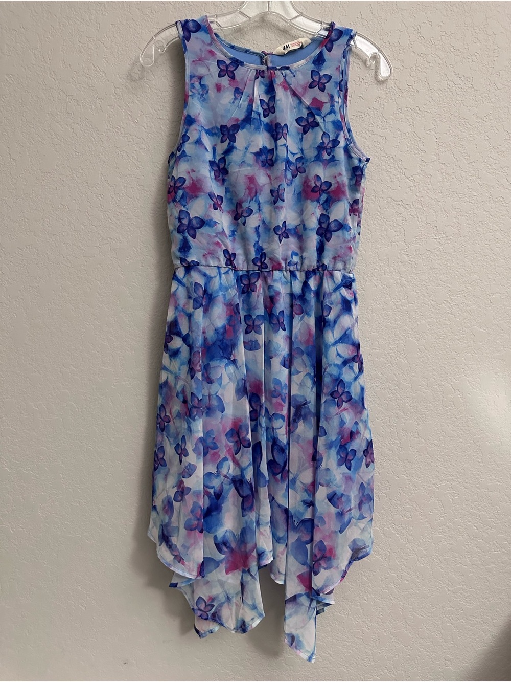 H&M Girls Butterfly Sleeveless Asymmetrical Lined Dress Purple Size 12-13 Years